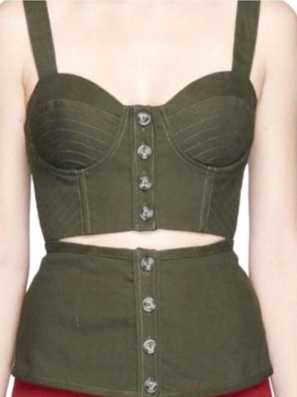 Self-Portrait Olive Green Structured Bustier Top